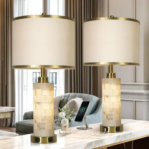Alabaster Nightstand Lamp Set of 2 w USB Ports